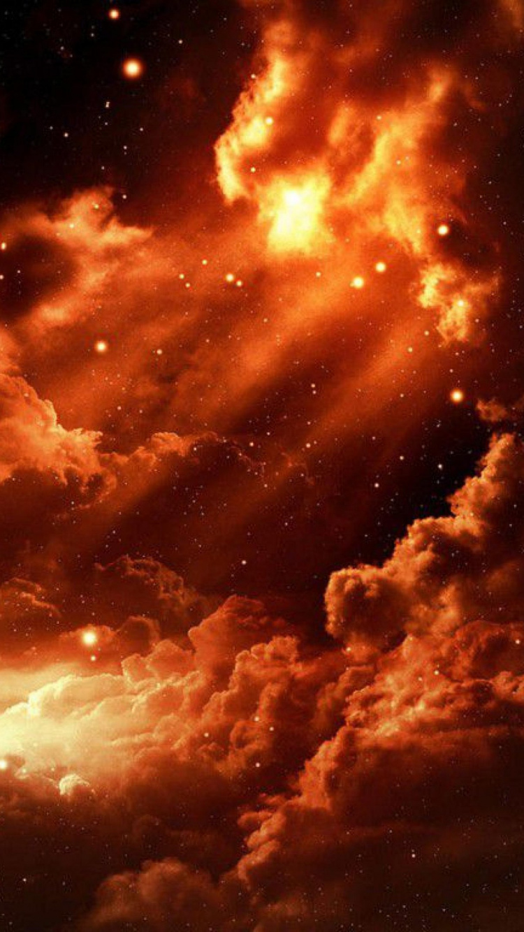 Schwarze Und Orangefarbene Wolken Während Der Nacht. Wallpaper in 750x1334 Resolution