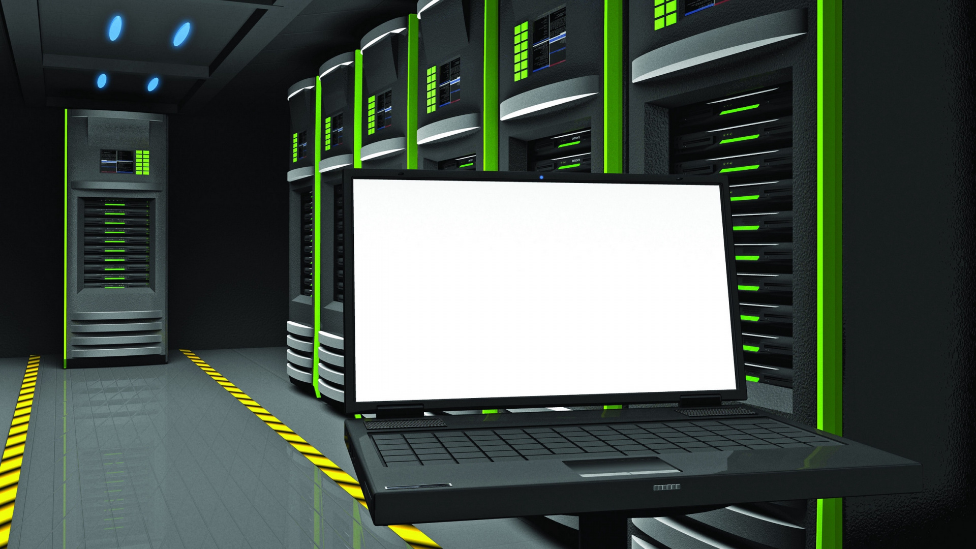 Schwarzer Laptop-Computer in Der Nähe Von Grüner Und Schwarzer Wand Eingeschaltet. Wallpaper in 1920x1080 Resolution