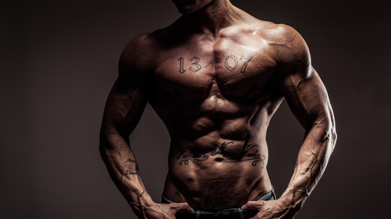 Topless Man in Black Bottoms. Wallpaper in 1366x768 Resolution