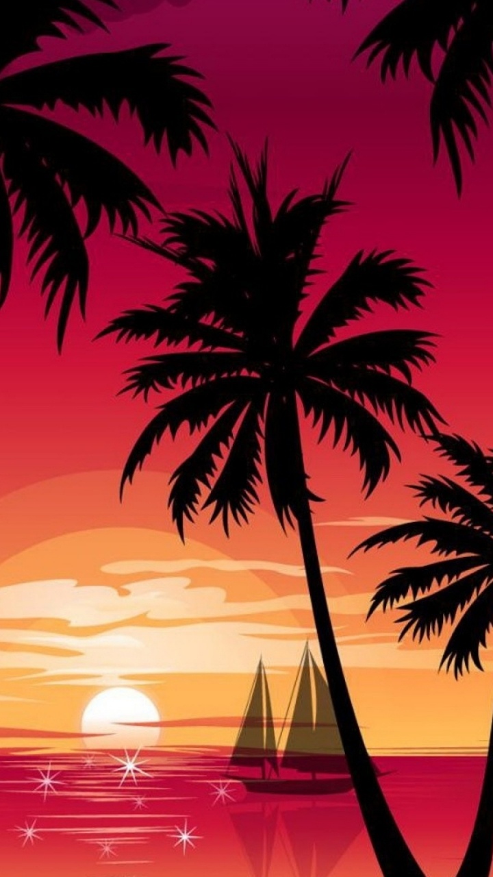 Palmera Durante la Puesta de Sol Con Puesta de Sol. Wallpaper in 720x1280 Resolution