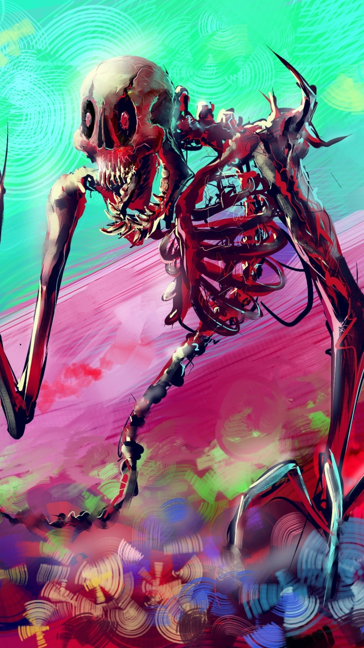 Ilustración de Calavera Blanca y Negra Con Alas. Wallpaper in 720x1280 Resolution