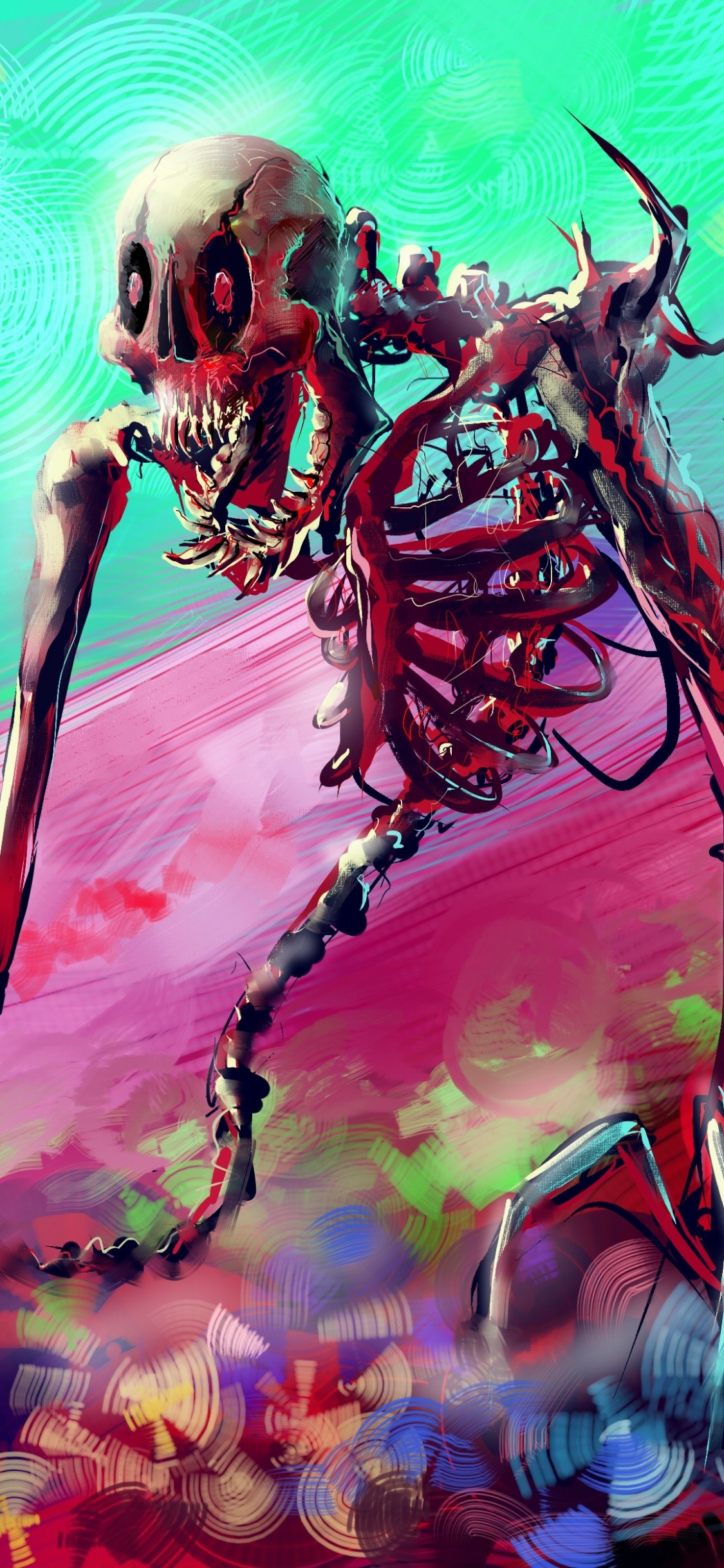 Weißer Und Schwarzer Schädel Mit Flügelillustration. Wallpaper in 1125x2436 Resolution