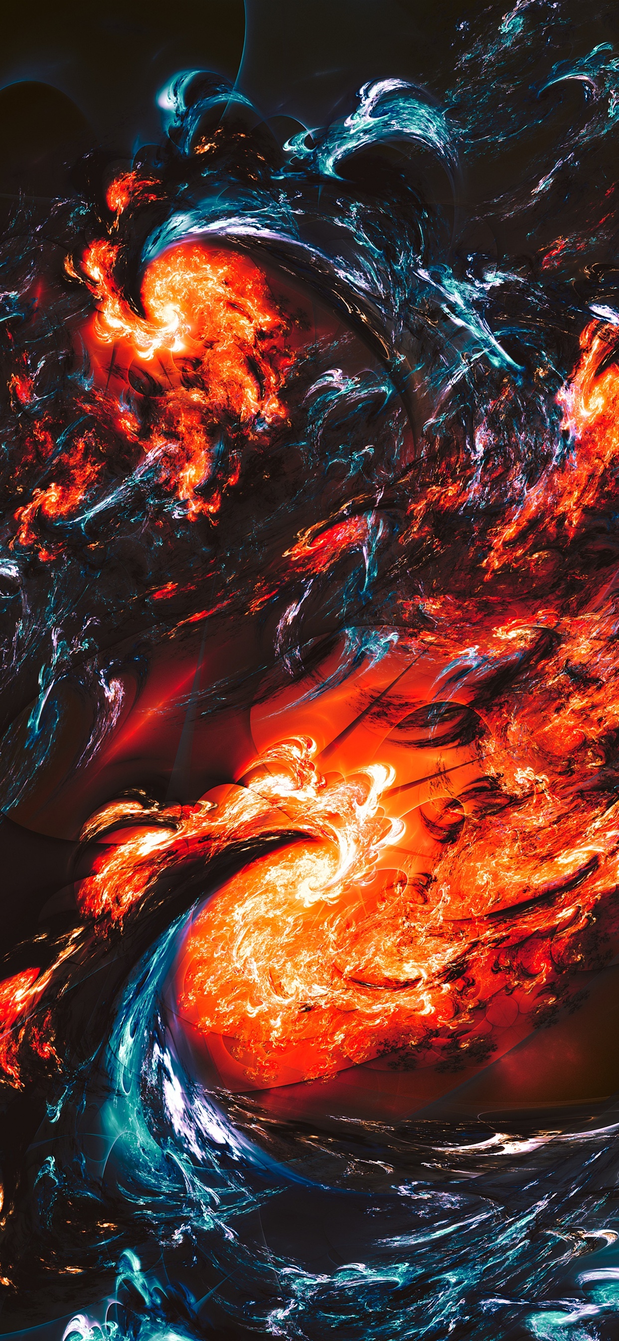 Blue and Orange Flame Illustration. Wallpaper in 1242x2688 Resolution