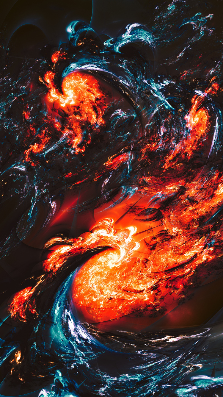 Blue and Orange Flame Illustration. Wallpaper in 750x1334 Resolution