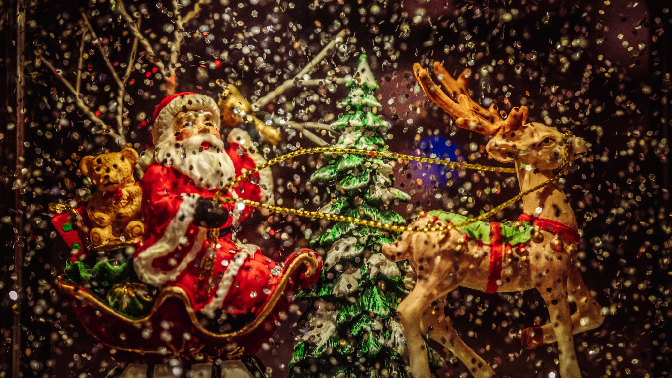 Weihnachten, Weihnachtsmann, Weihnachtsbeleuchtung, Baum, Weihnachtsdekoration. Wallpaper in 1366x768 Resolution