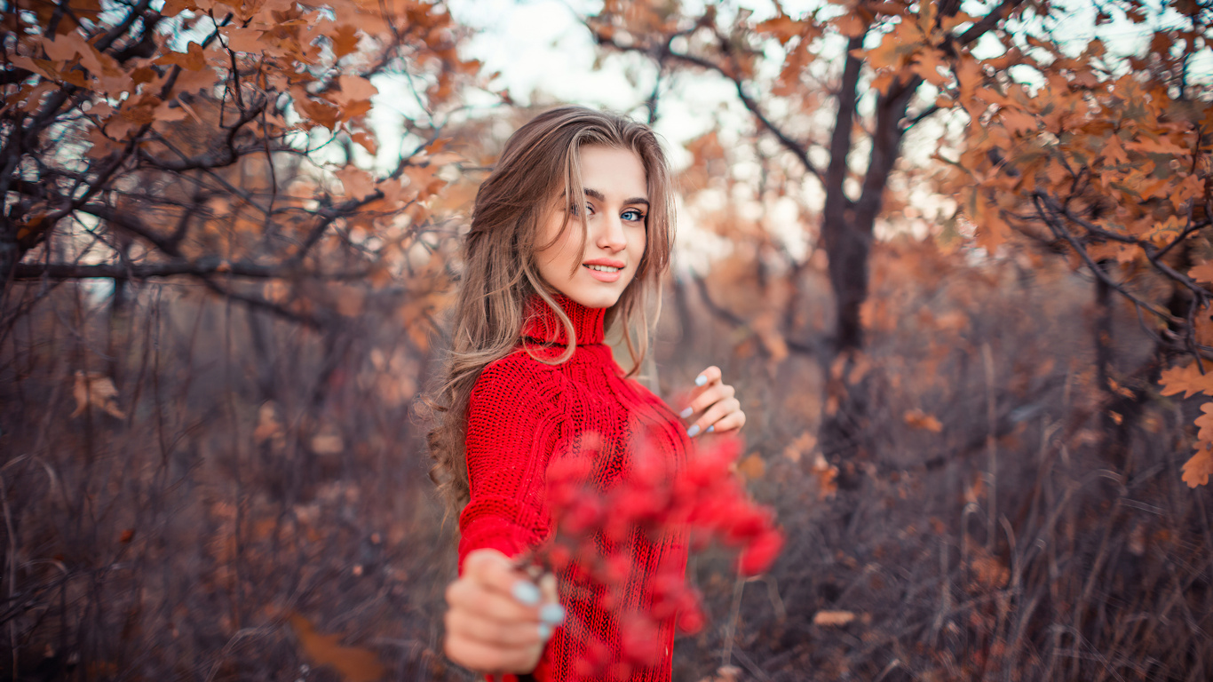 Red, People in Nature, Hair, Nature, Leaf. Wallpaper in 1366x768 Resolution