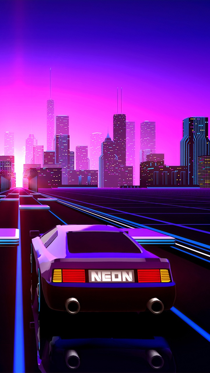Synthwave, 复古风格, 1980年代, 城市景观, 紫色的 壁纸 720x1280 允许