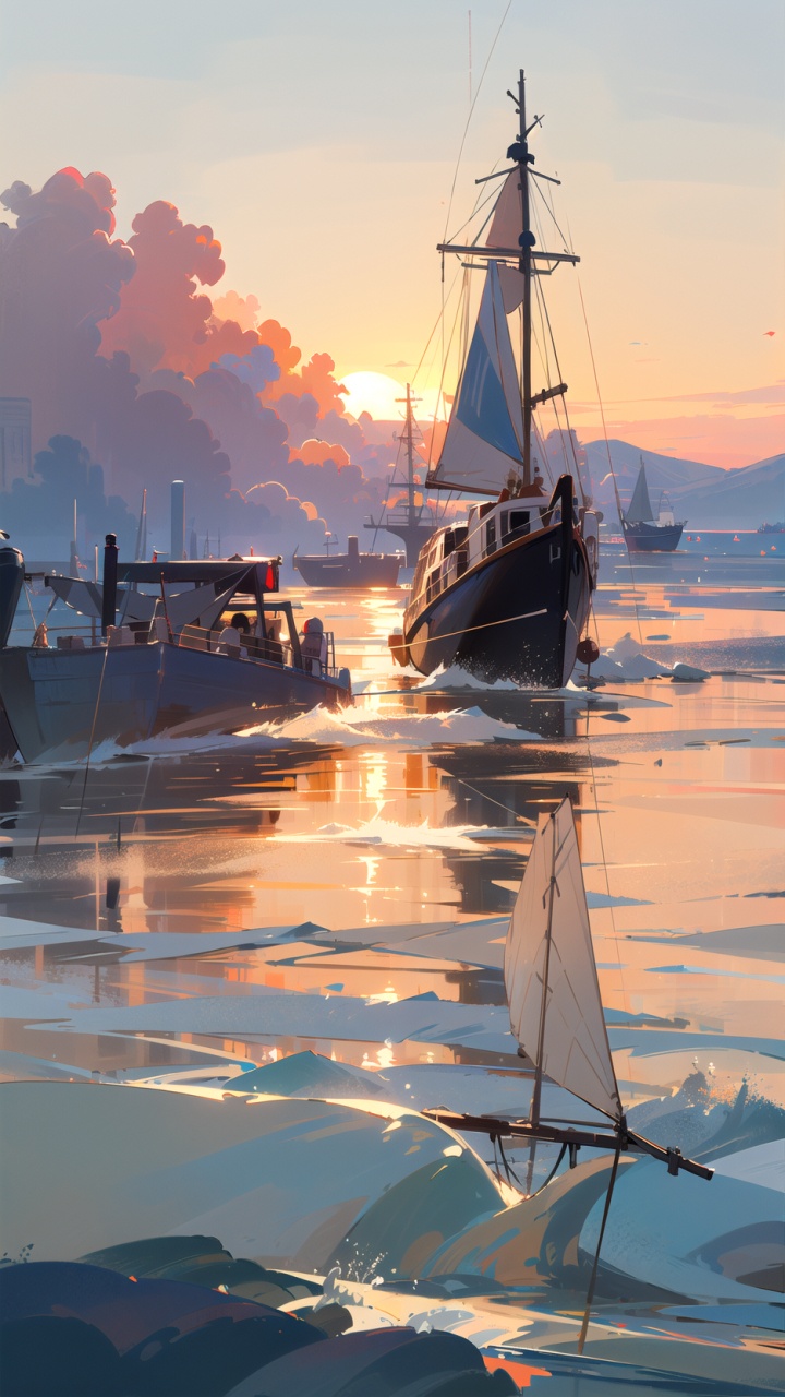 扬帆, 水运, 船只, 桅杆, 余辉 壁纸 720x1280 允许