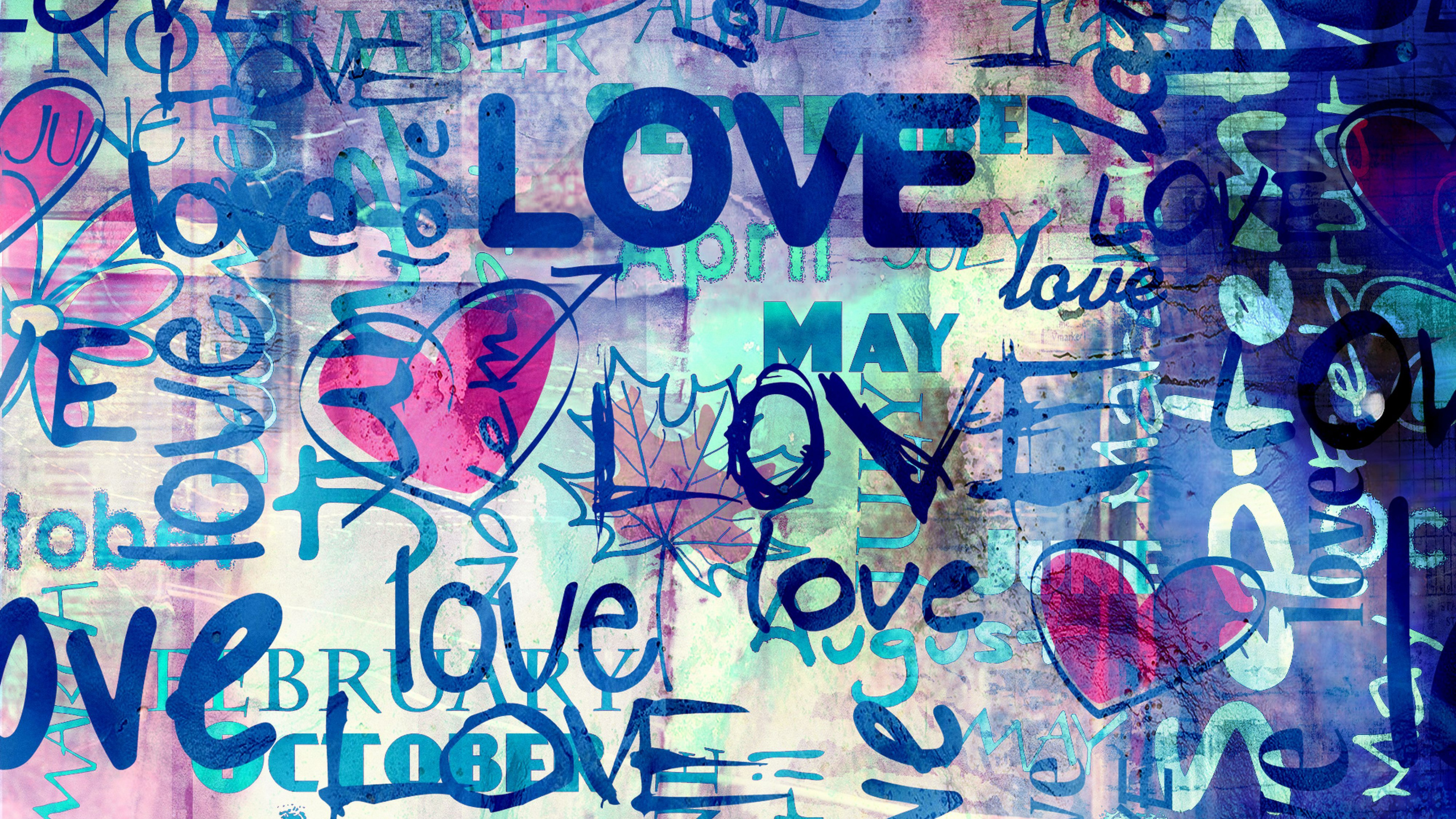 Red and Blue Love You Heart and Love me Wall Art. Wallpaper in 2560x1440 Resolution