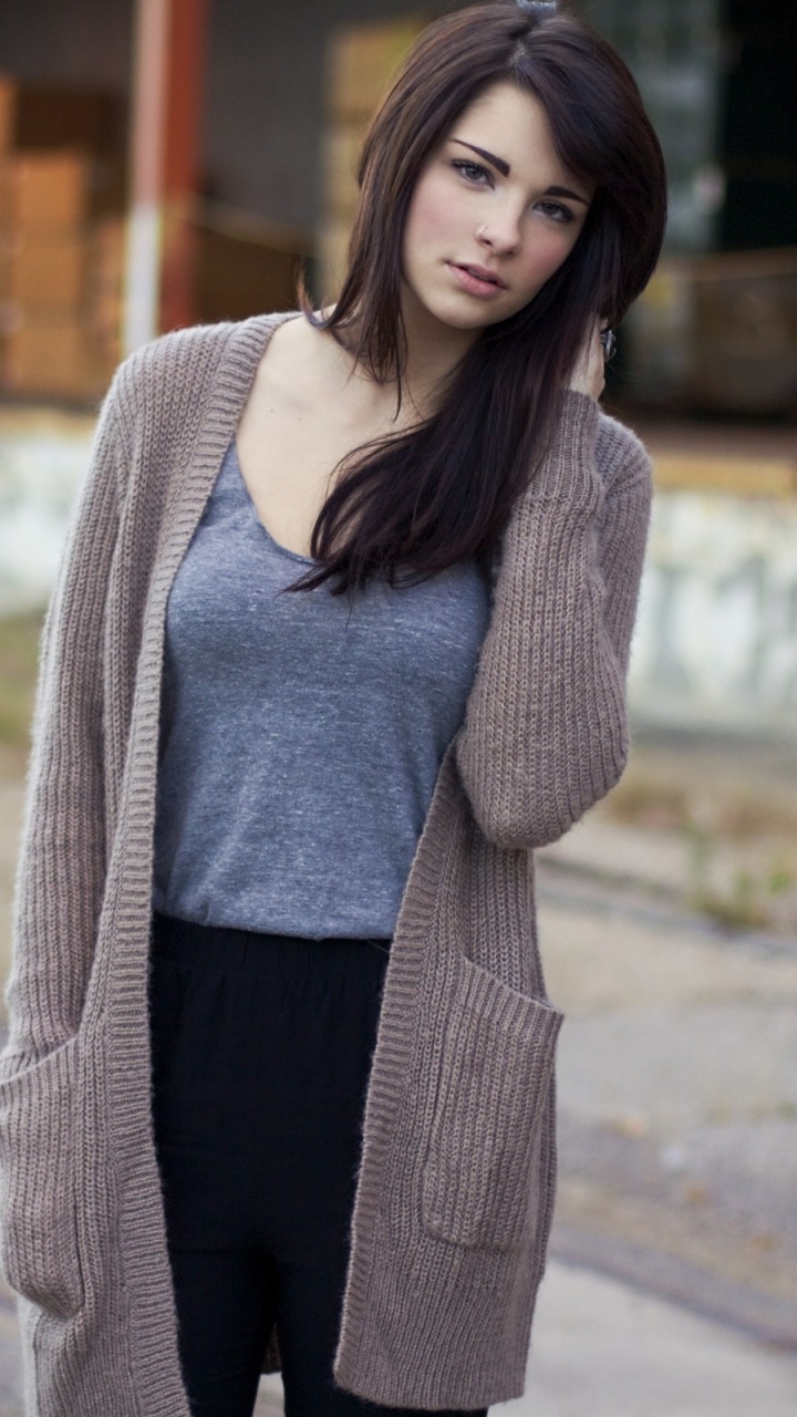 Clothing, Outerwear, Beauty, Sweater, Emily Rudd. Wallpaper in 720x1280 Resolution