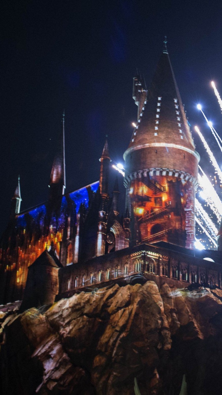 Brown and Blue Castle With Lights During Night Time. Wallpaper in 720x1280 Resolution