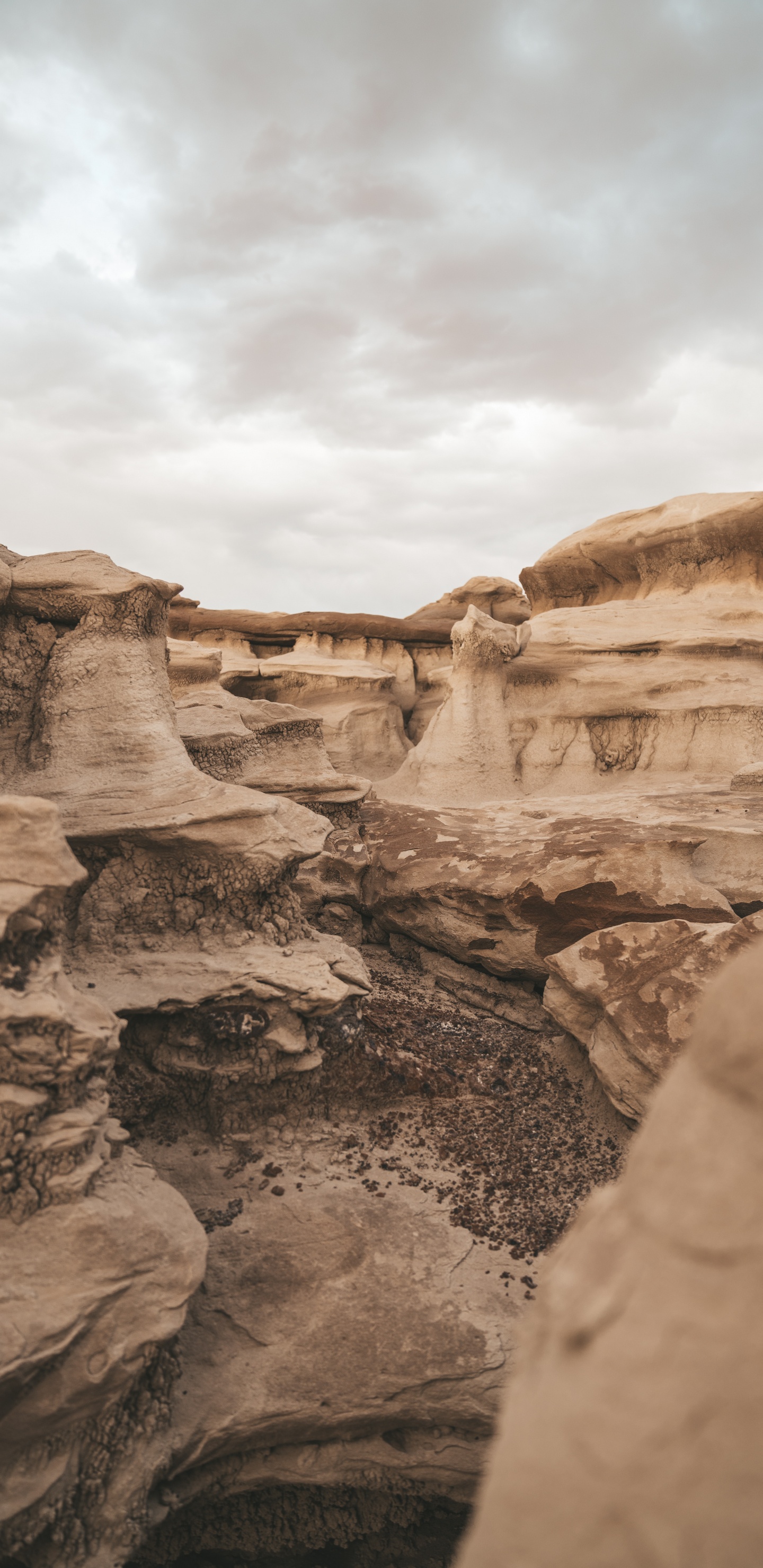Bisti De-Na-Zin Wilderness, Badlands, Outcrop, Sky, Geology. Wallpaper in 1440x2960 Resolution