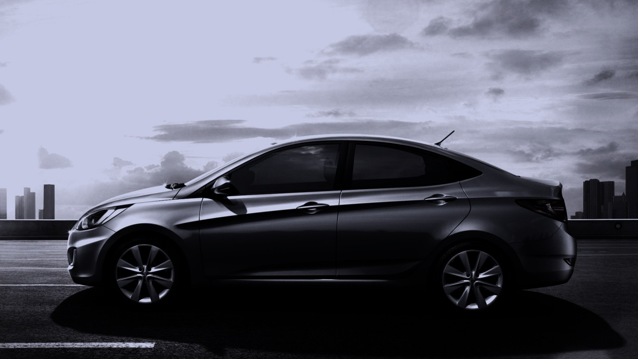 Grayscale Photo of Sedan on Road. Wallpaper in 1280x720 Resolution