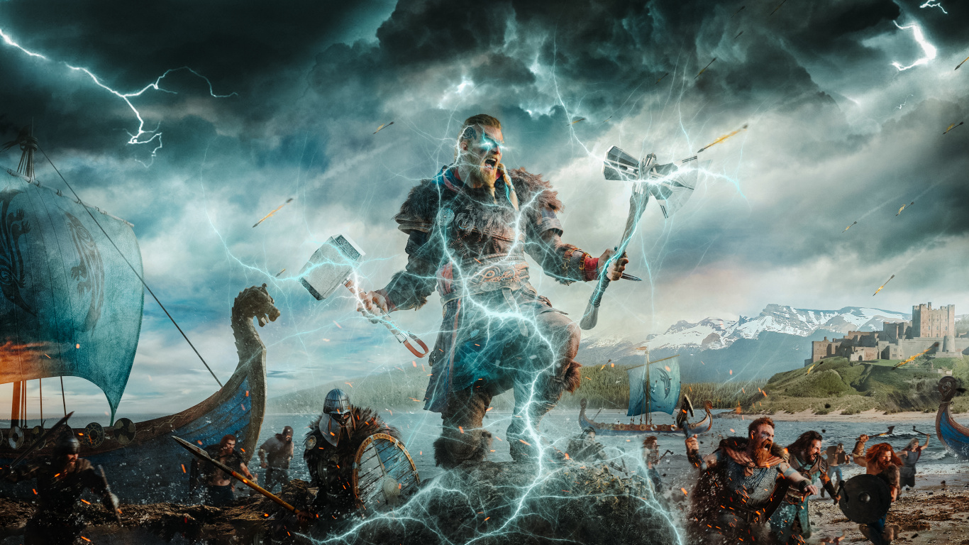 Assassins Creed Valhalla, Ubisoft, Xbox Game, Action Adventure Game, Open World. Wallpaper in 1366x768 Resolution