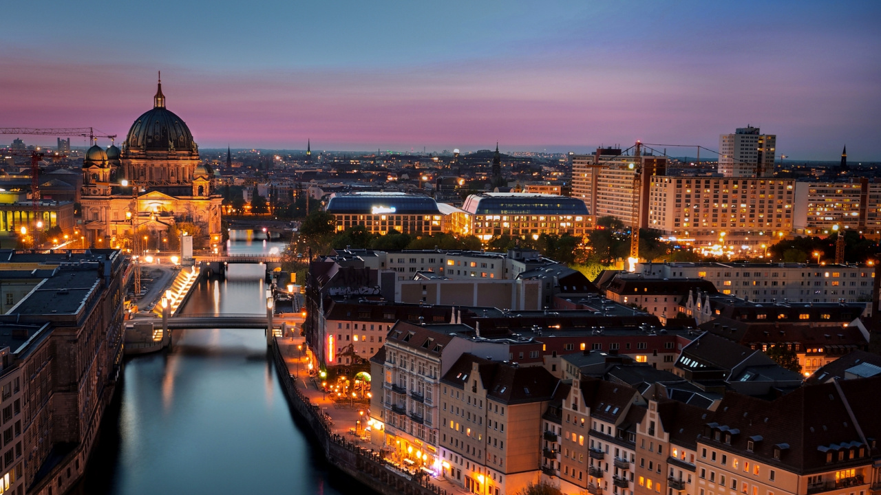 Skyline Der Stadt Bei Nacht Night. Wallpaper in 1280x720 Resolution