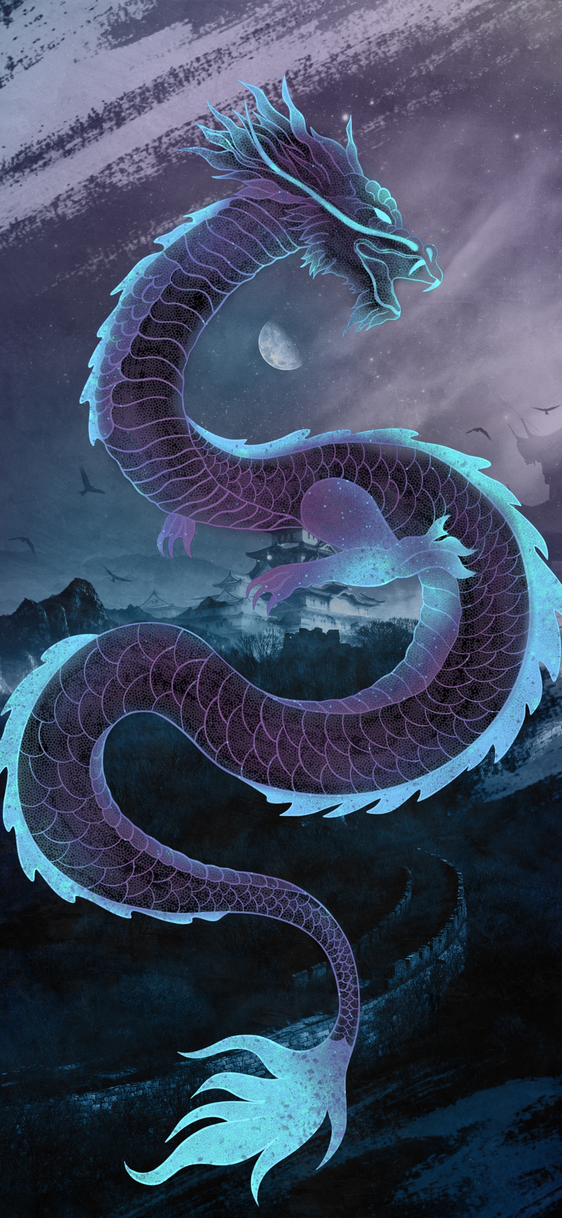 Dragon, Kunst, Fabelwesen, Electric Blue, Kunstfarbe. Wallpaper in 1125x2436 Resolution