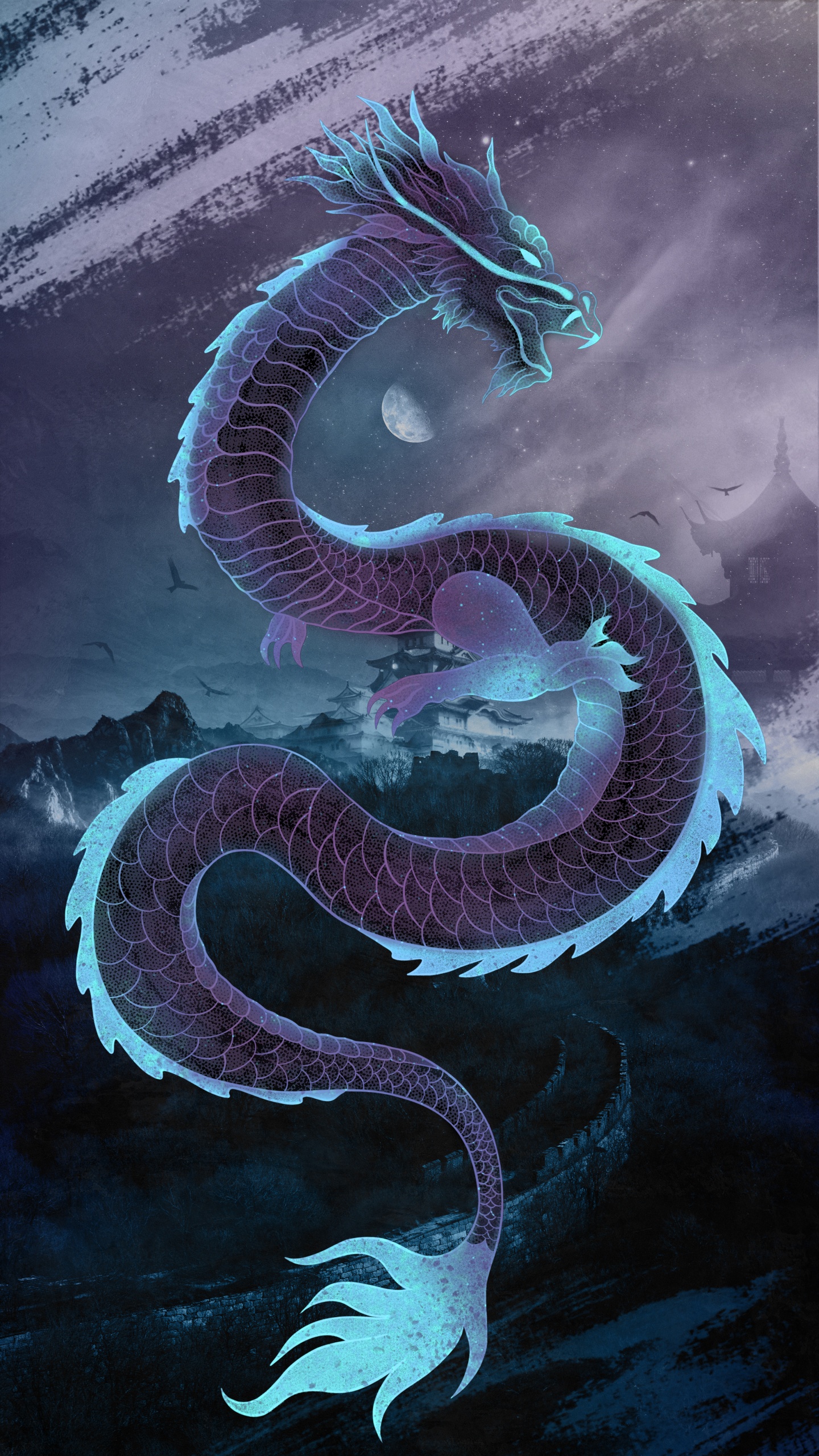 Dragon, Kunst, Fabelwesen, Electric Blue, Kunstfarbe. Wallpaper in 1440x2560 Resolution