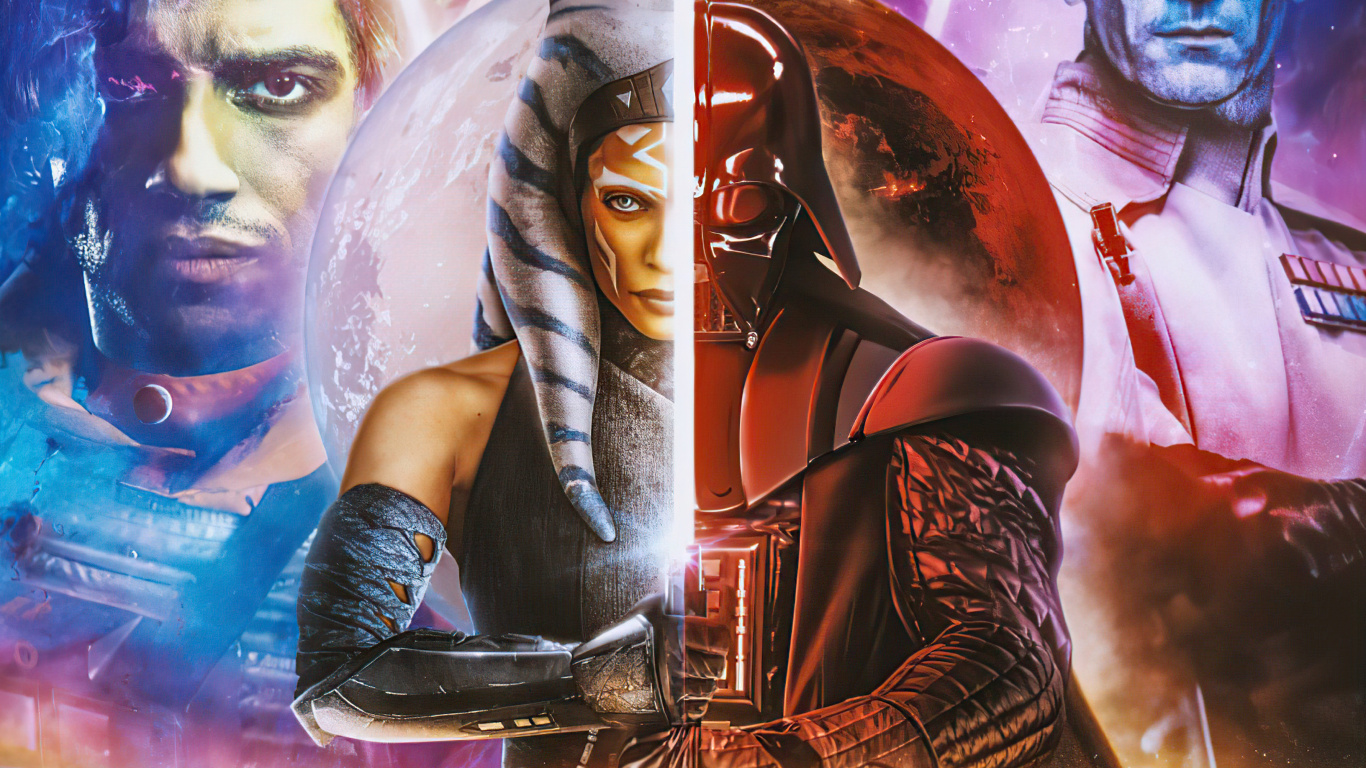 Art, Ahsoka Tano, Darth Vader, Star Wars The Clone Wars, Poster. Wallpaper in 1366x768 Resolution