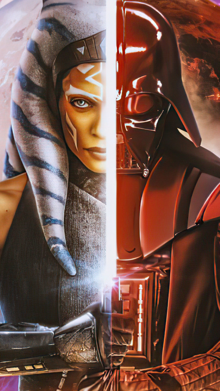 Art, Ahsoka Tano, Darth Vader, Star Wars The Clone Wars, Poster. Wallpaper in 750x1334 Resolution