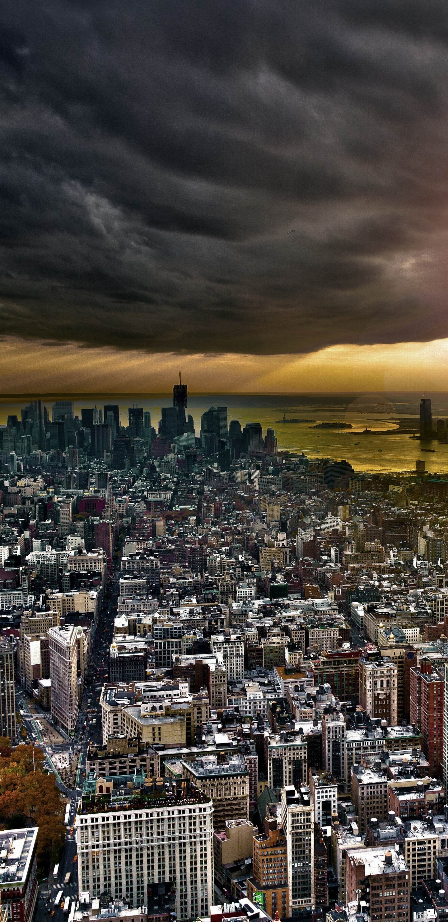 Aerial View of City During Sunset. Wallpaper in 1440x2960 Resolution