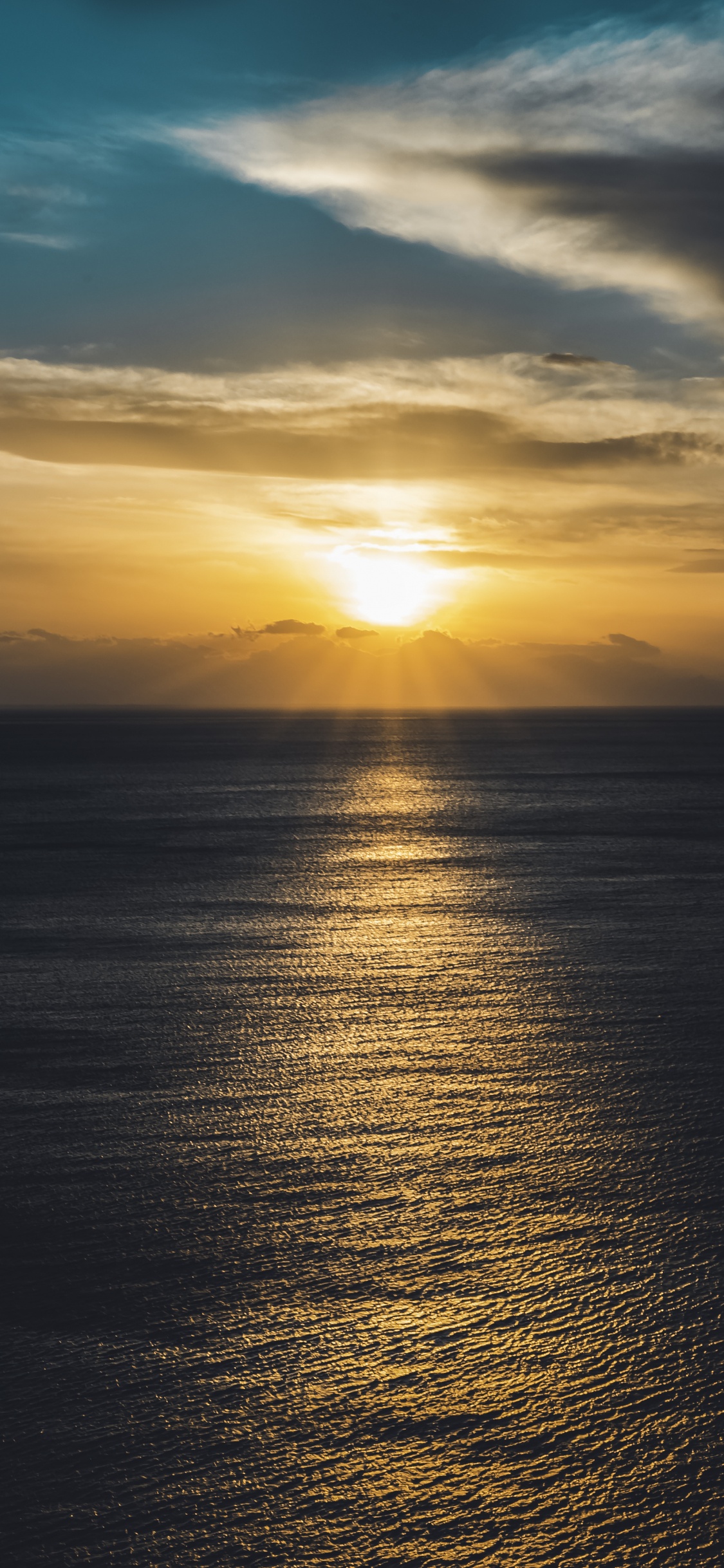 Sea, Sunset, Horizon, Water, Ocean. Wallpaper in 1125x2436 Resolution