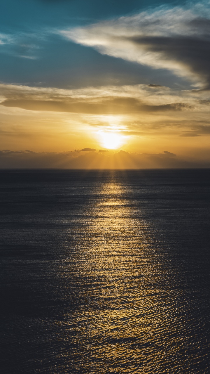 Meer, Sonnenuntergang, Horizont, Wasser, Ozean. Wallpaper in 720x1280 Resolution