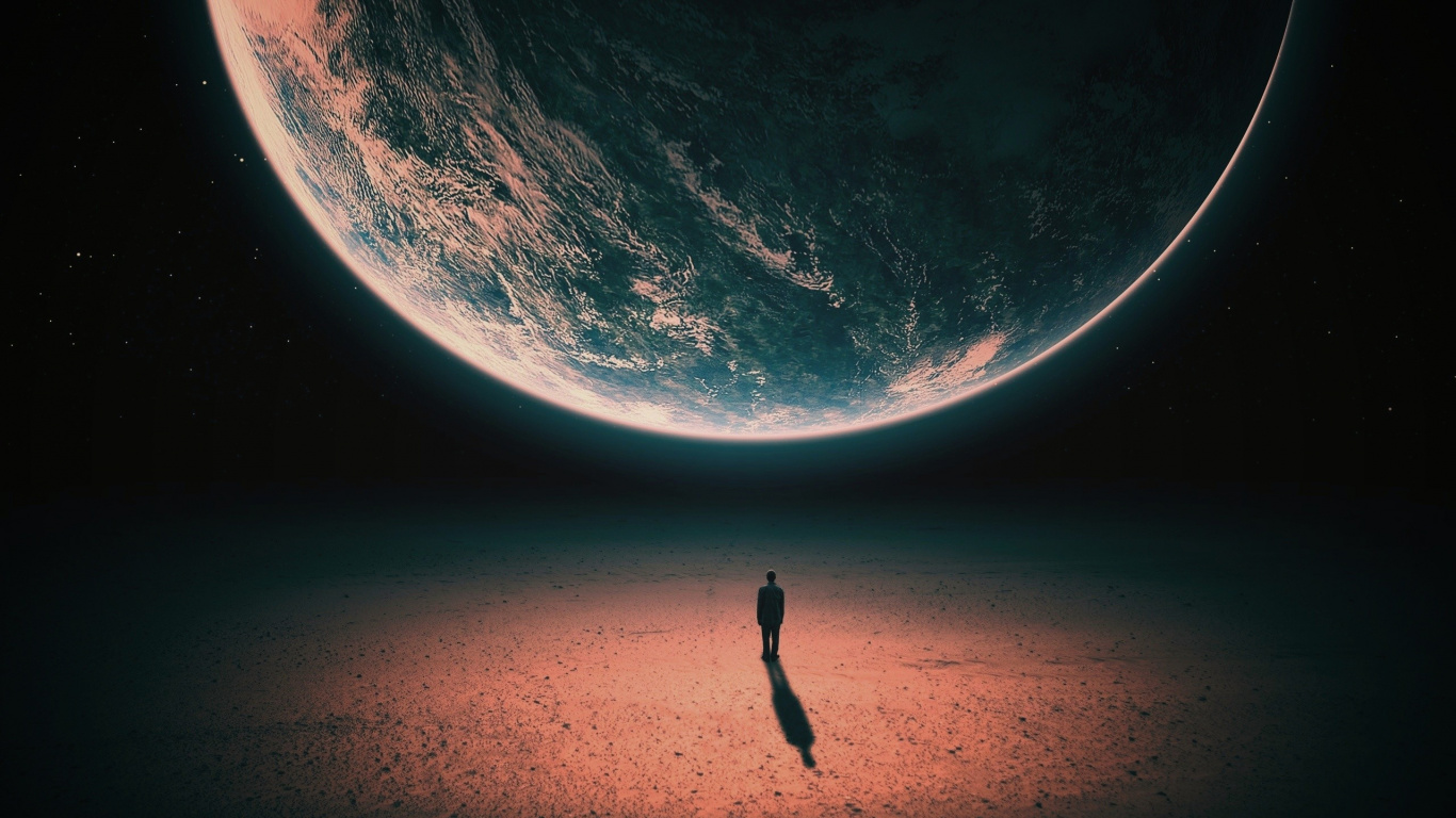 Person in Black Jacket and Black Pants Standing on Brown Sand During Daytime. Wallpaper in 1366x768 Resolution