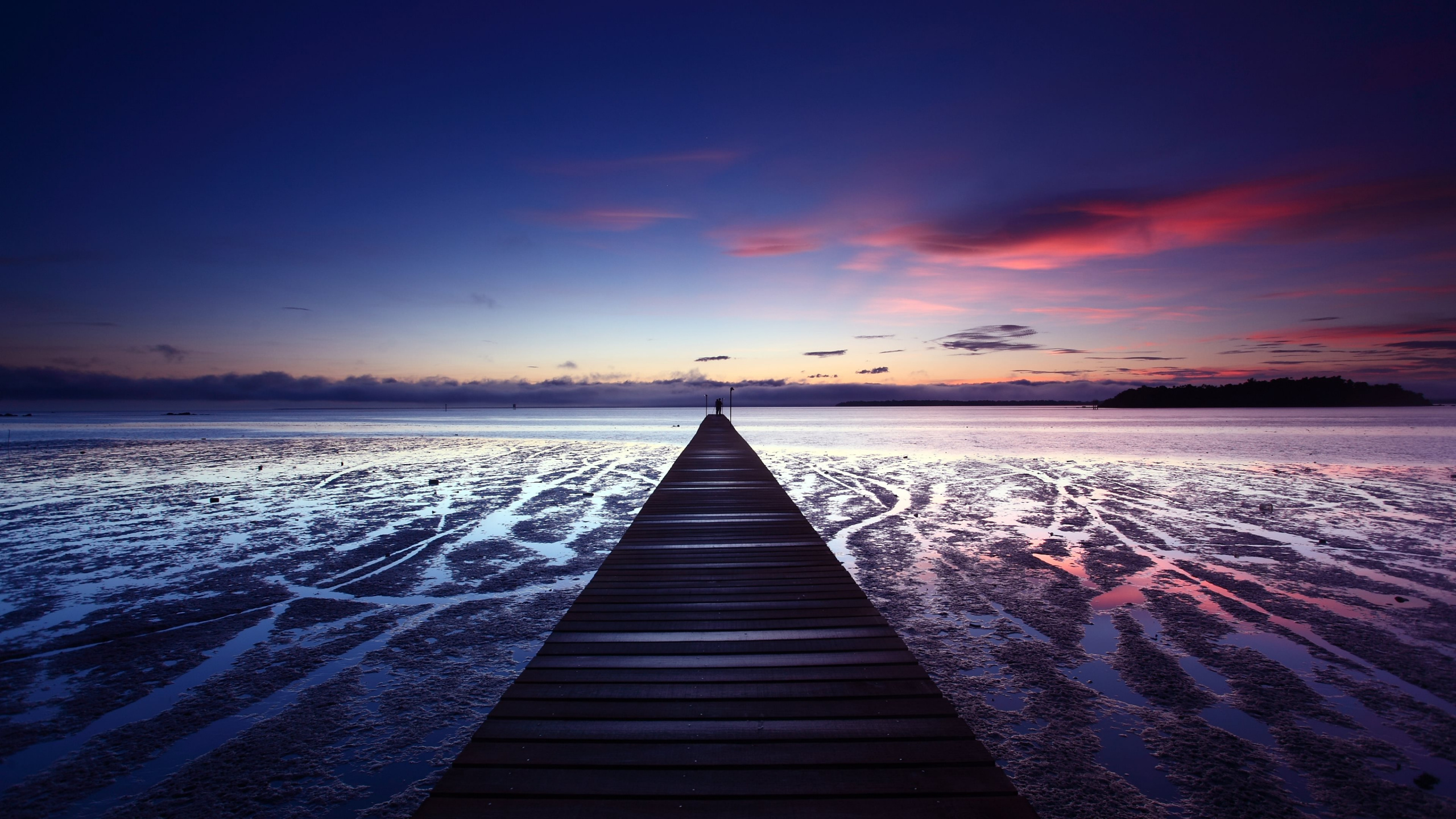 Brown Wooden Dock on Sea During Sunset. Wallpaper in 2560x1440 Resolution