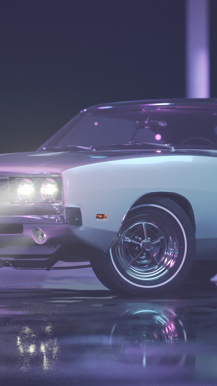 Purple Chevrolet Camaro on Road. Wallpaper in 720x1280 Resolution