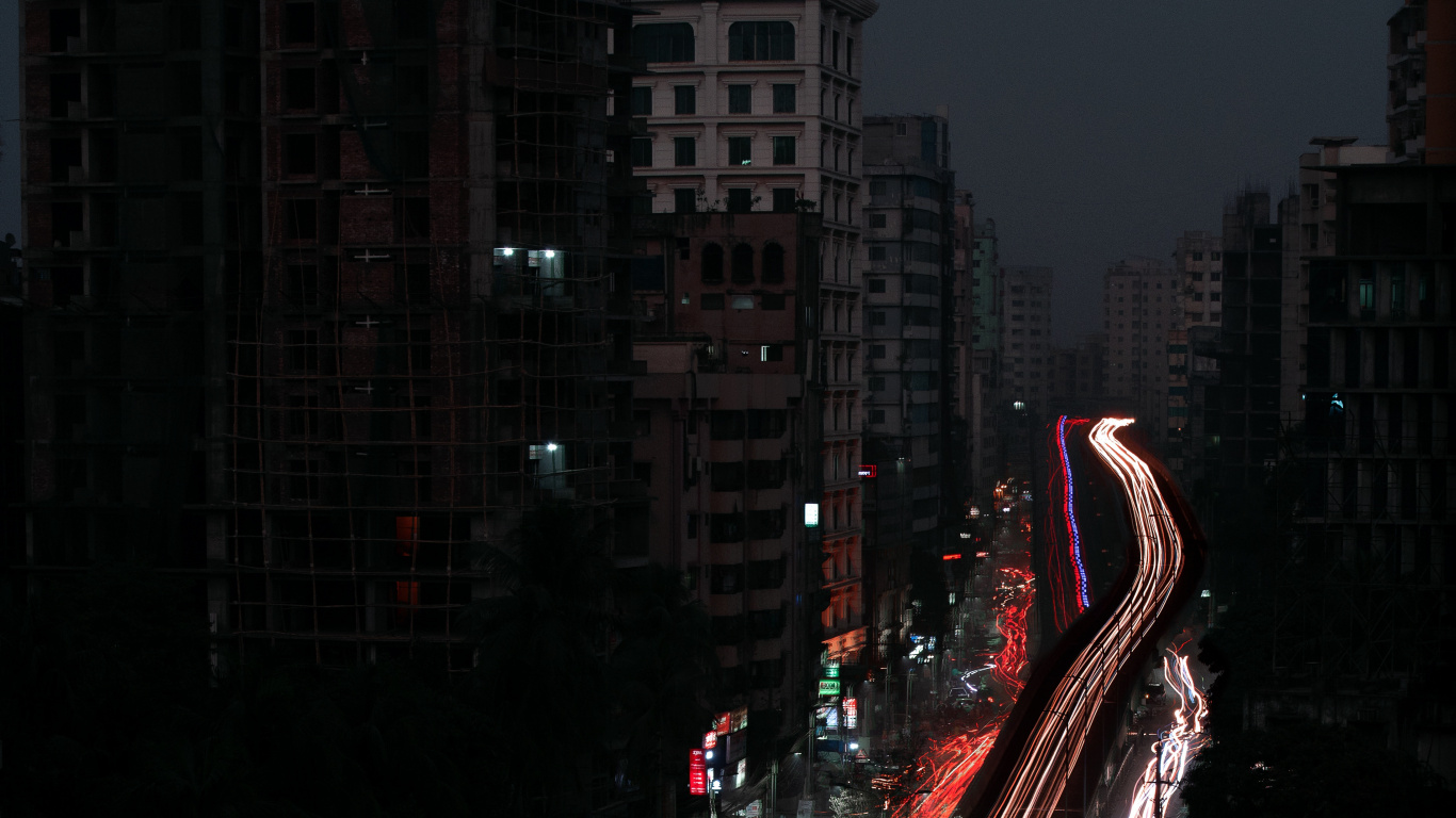 Cars on Road During Night Time. Wallpaper in 1366x768 Resolution