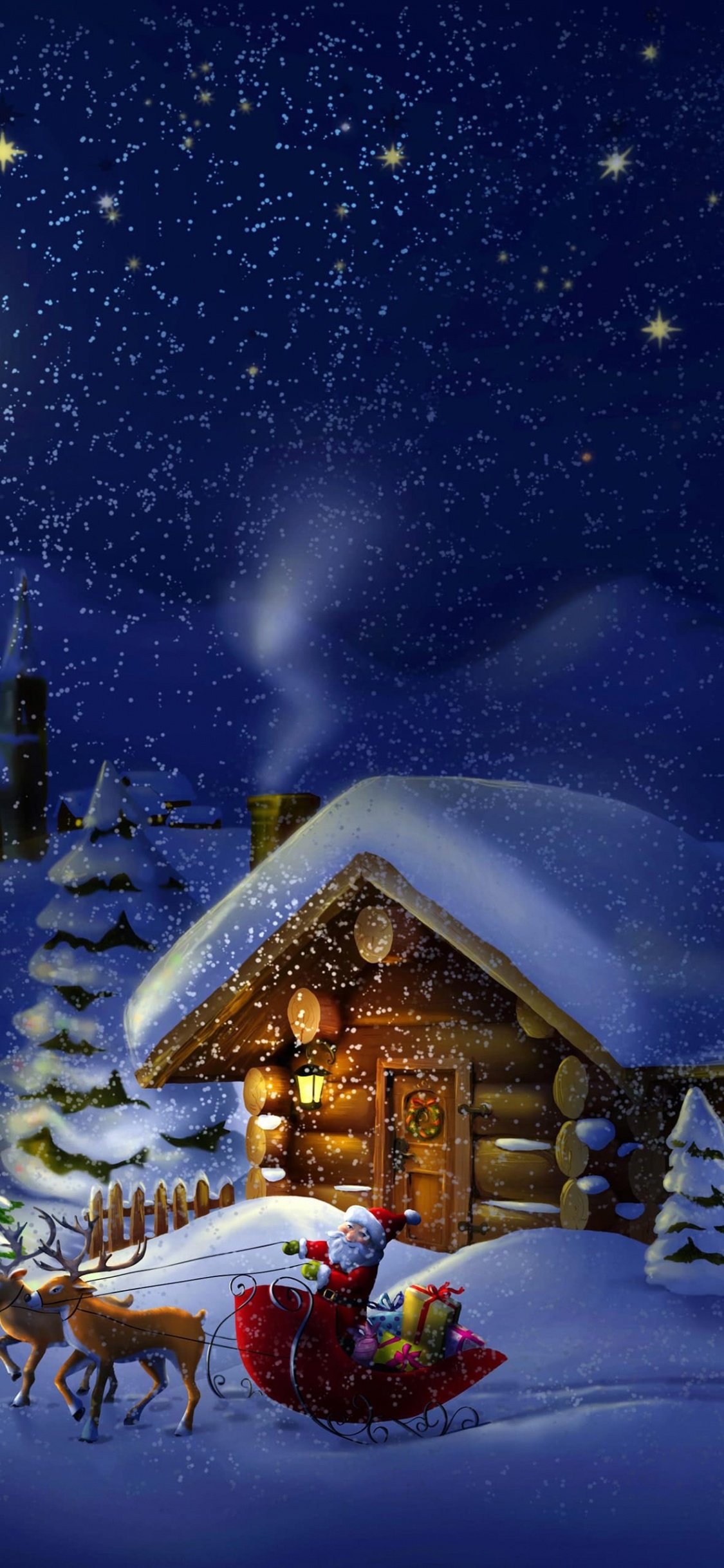 Weihnachten, Winter, Nacht, Schnee, Blau. Wallpaper in 1125x2436 Resolution