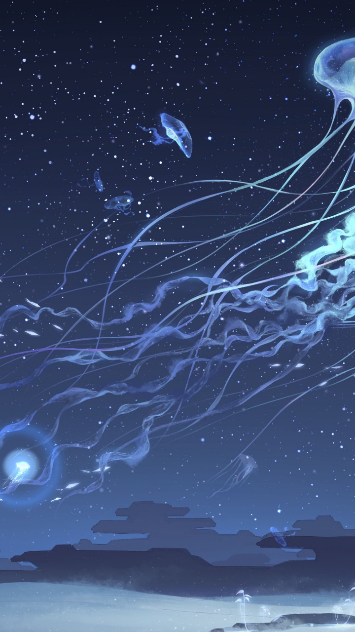 Boy in a Land of Jellyfish, Jellyfish, Water, Blue, Light. Wallpaper in 720x1280 Resolution