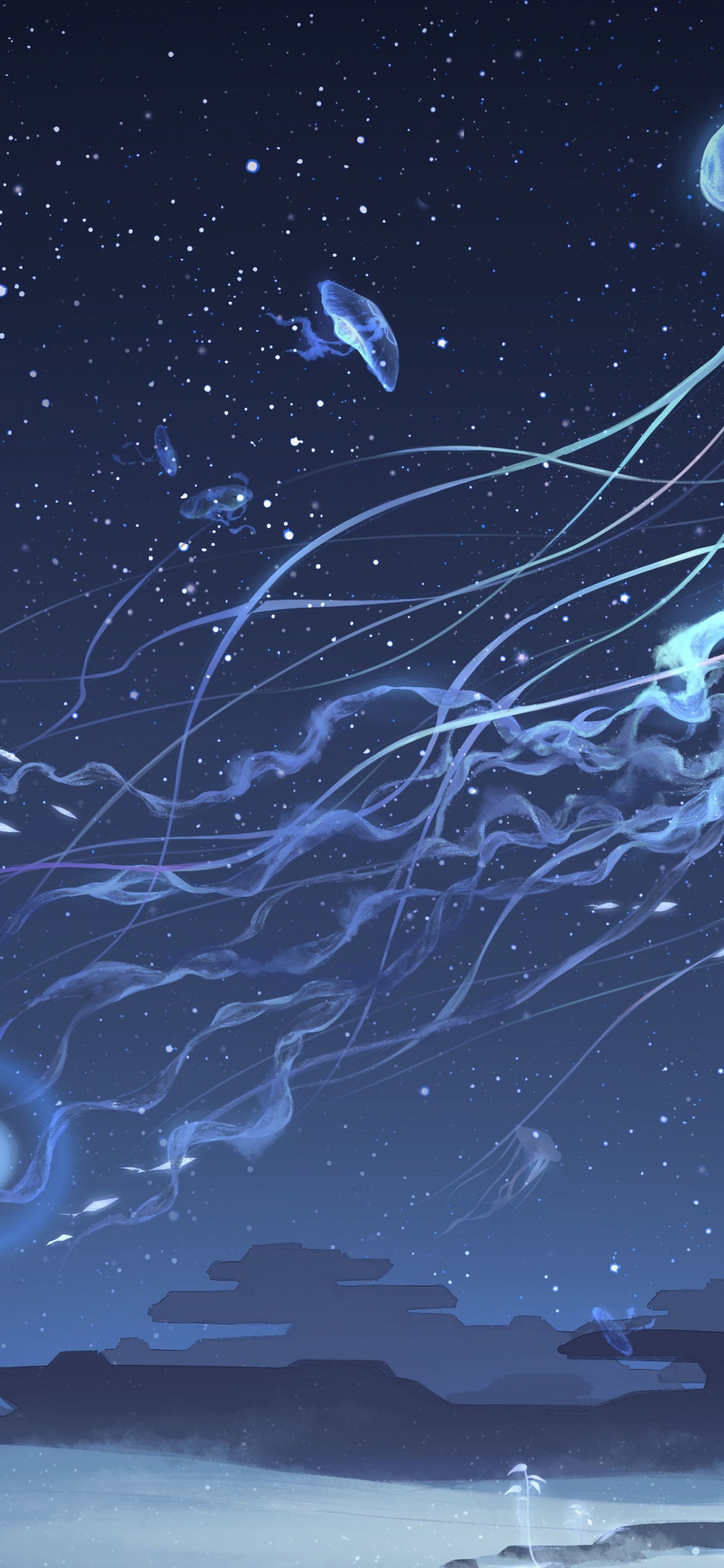 Niño en Una Tierra de Medusas, Las Medusas, Agua, Azul, Luz. Wallpaper in 1242x2688 Resolution