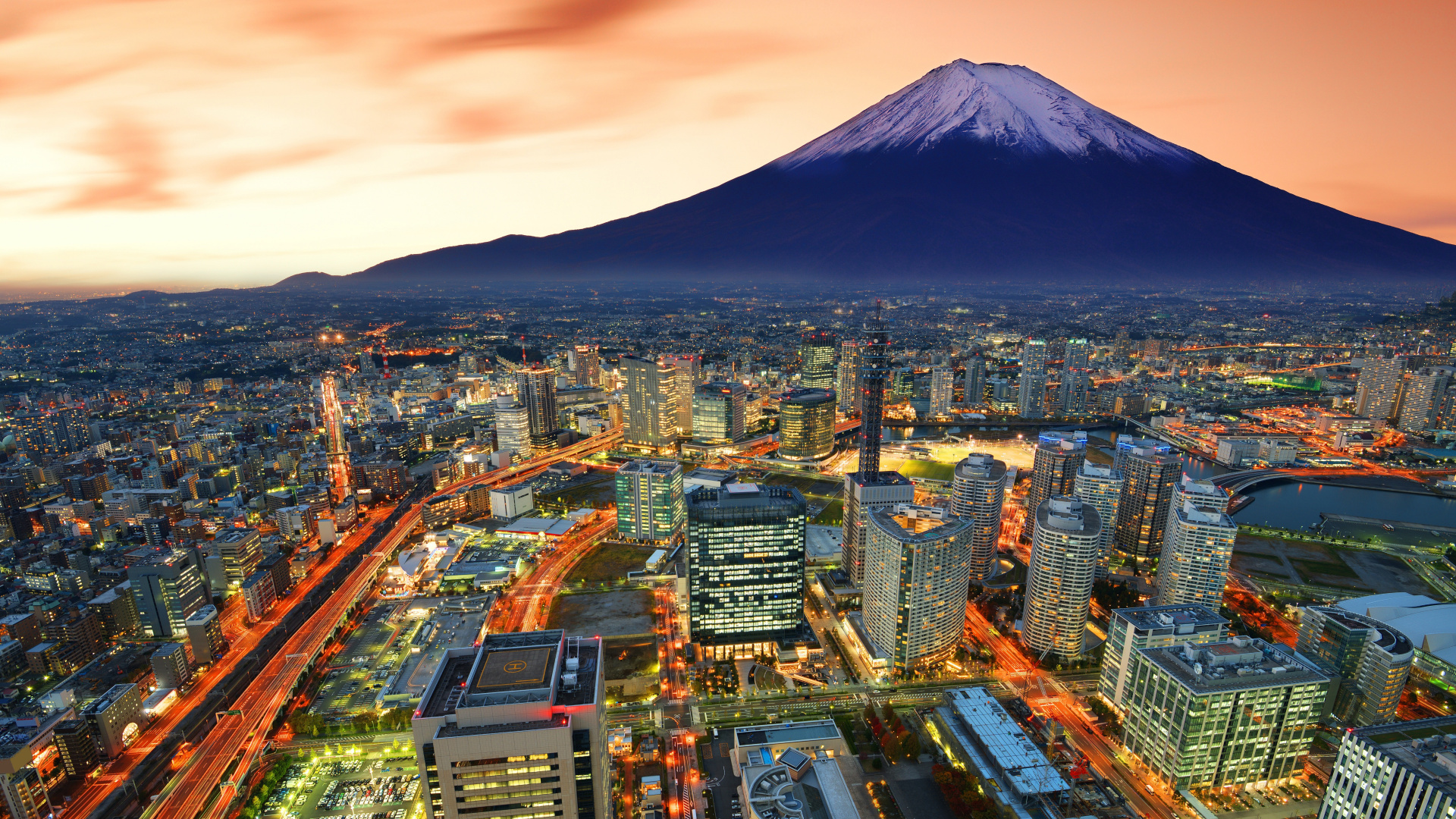 mt Fuji Yokohama, Mount Fuji, Yokohama Landmark Tower, Mount Tanzawa, Cloud. Wallpaper in 1920x1080 Resolution