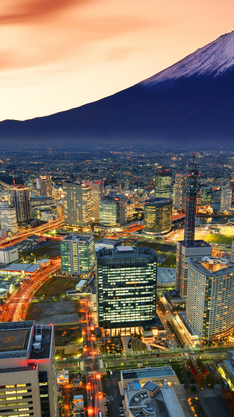 mt Fuji Yokohama, Mount Fuji, Yokohama Landmark Tower, Mount Tanzawa, Cloud. Wallpaper in 750x1334 Resolution