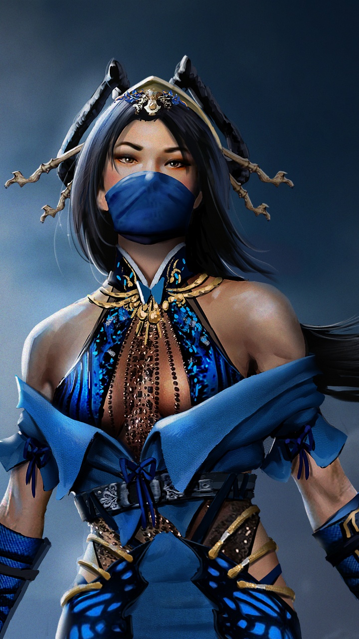 Woman in Blue and Yellow Dress Holding Sword. Wallpaper in 720x1280 Resolution