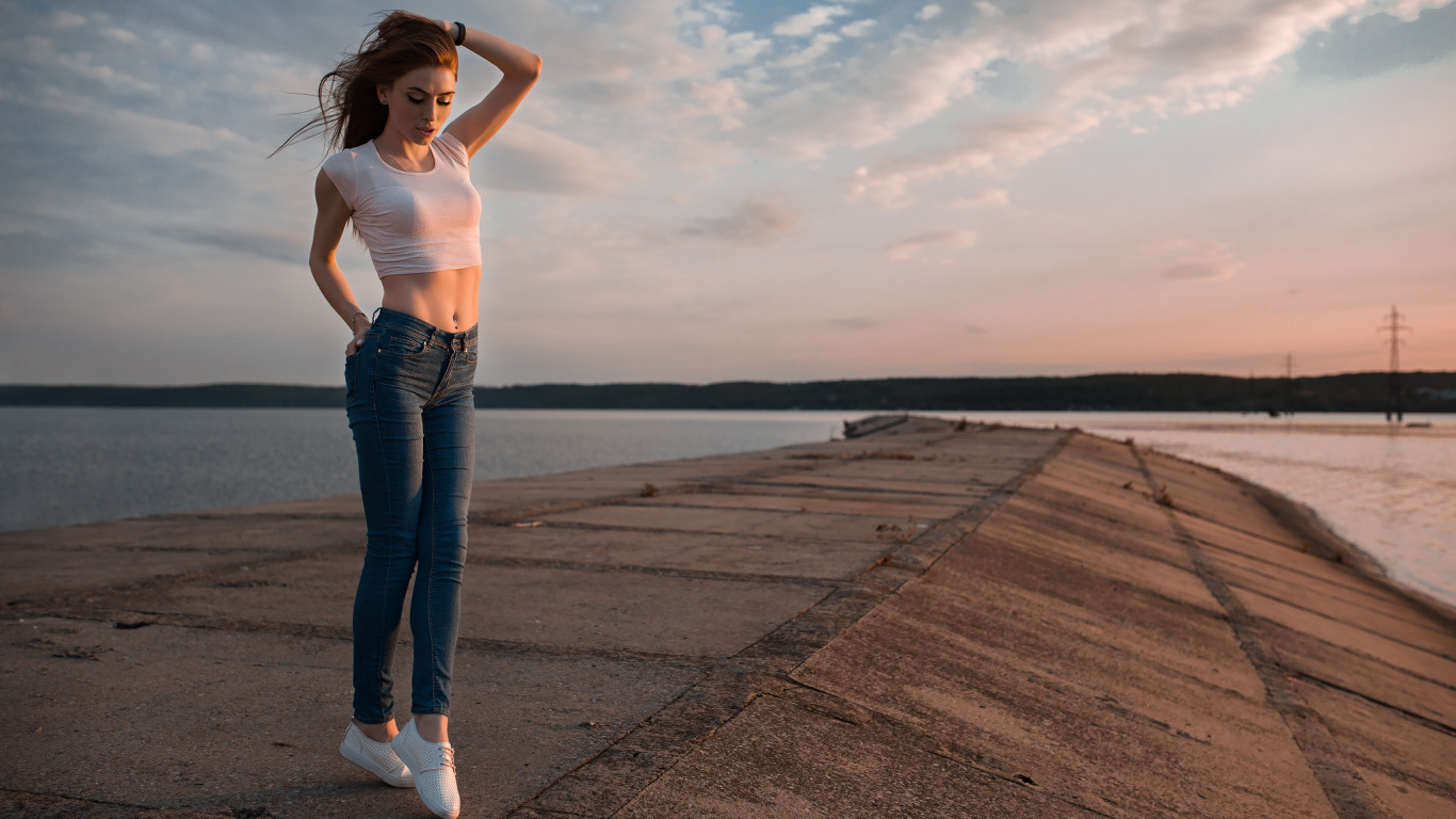 Water, Beauty, Standing, Reflection, Sea. Wallpaper in 1366x768 Resolution