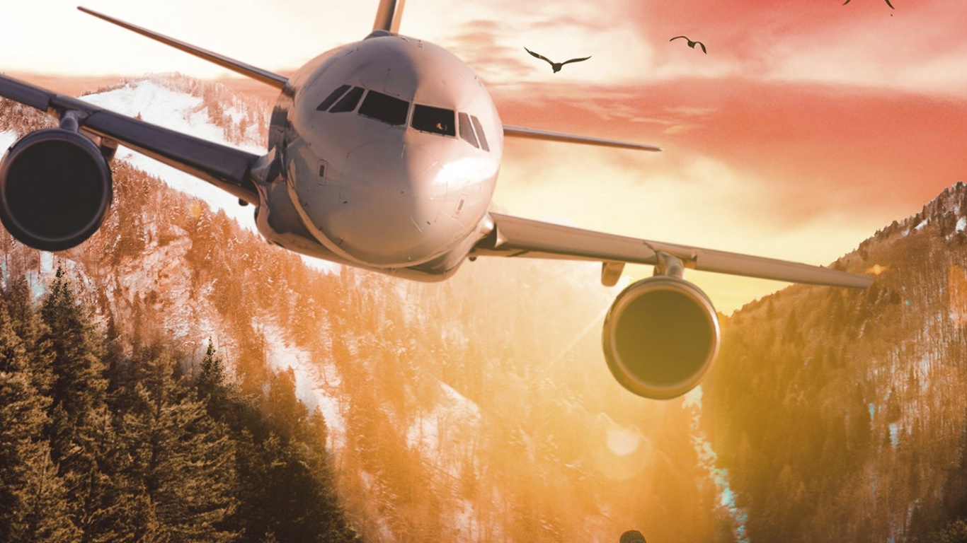 Avión Jet, Aeronave, Vuelo, Luz, la Superficie de la Carretera. Wallpaper in 1366x768 Resolution