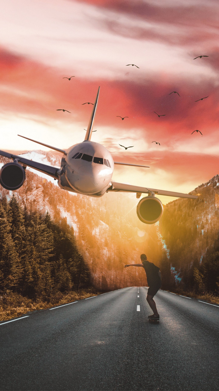 Avión Jet, Aeronave, Vuelo, Luz, la Superficie de la Carretera. Wallpaper in 750x1334 Resolution