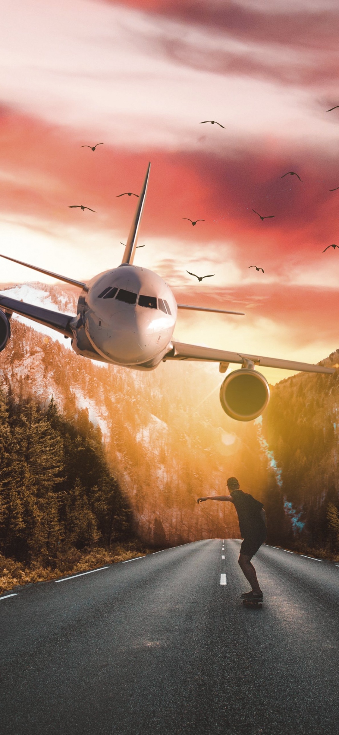 Düsenflugzeug, Flug, Cloud, Licht, Fahrbahn. Wallpaper in 1125x2436 Resolution