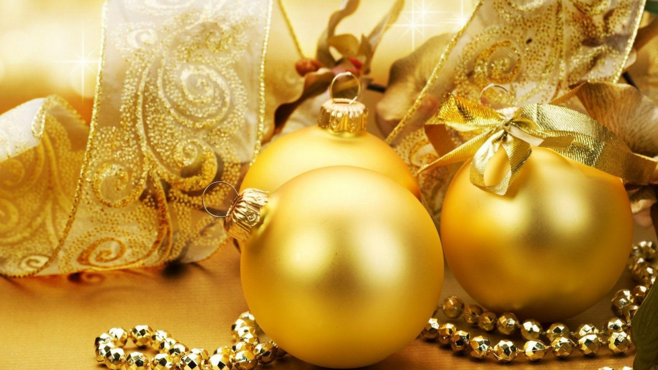 Weihnachtsdekoration, Gold, Schmuckstück, Perlen, Weihnachtskarte. Wallpaper in 1280x720 Resolution