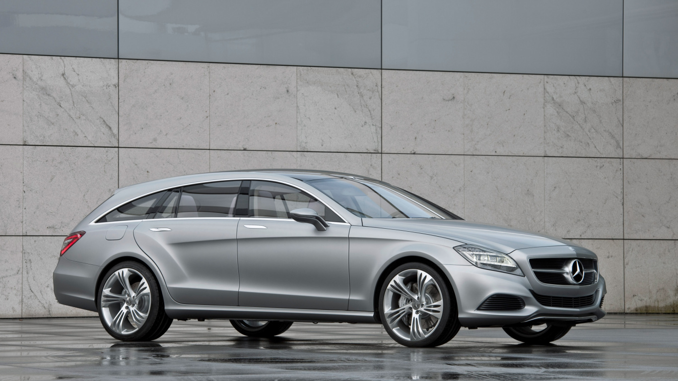 Silver Mercedes Benz Coupe Parked Beside Brown Wall. Wallpaper in 1366x768 Resolution