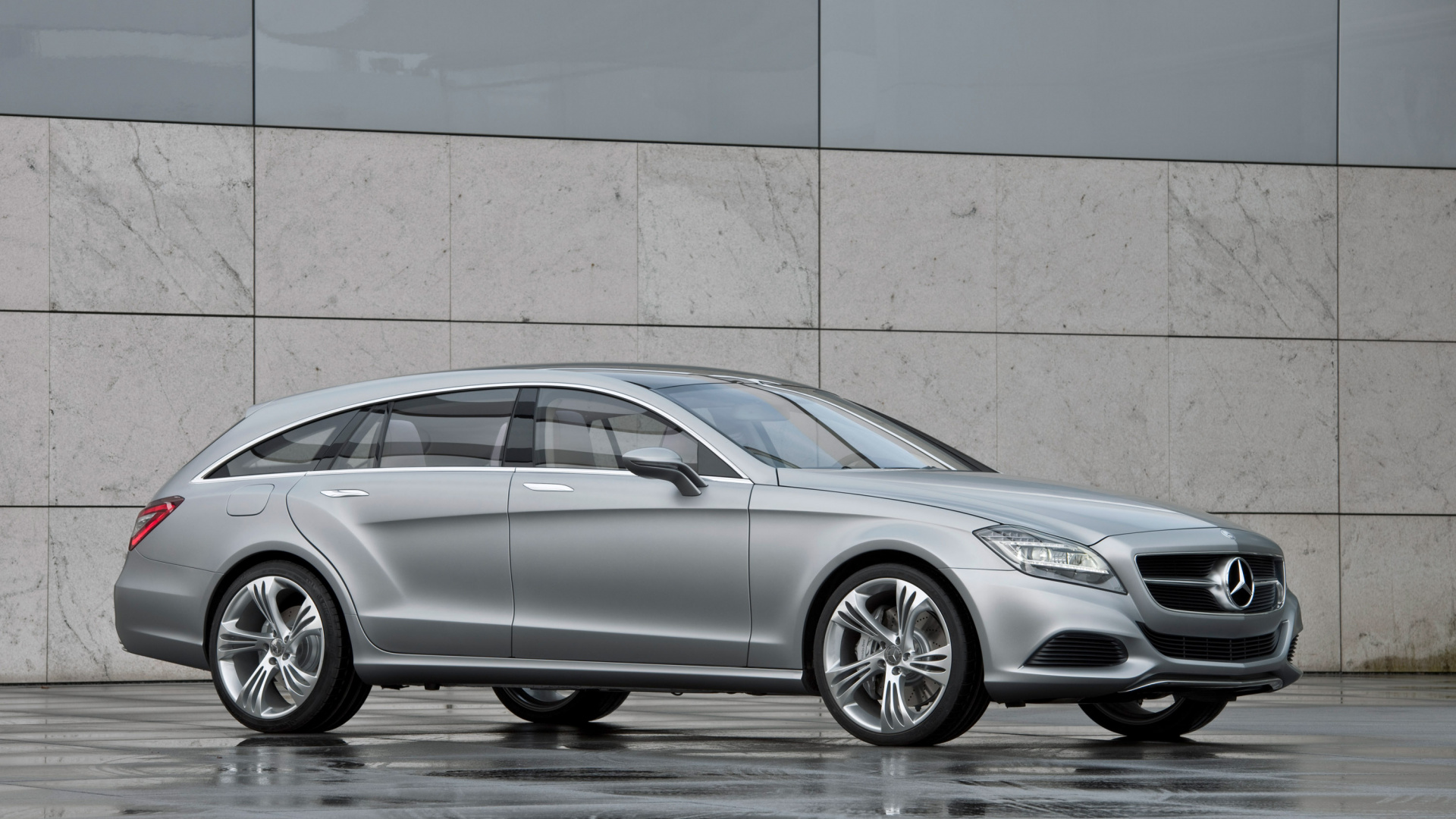 Silver Mercedes Benz Coupe Parked Beside Brown Wall. Wallpaper in 1920x1080 Resolution