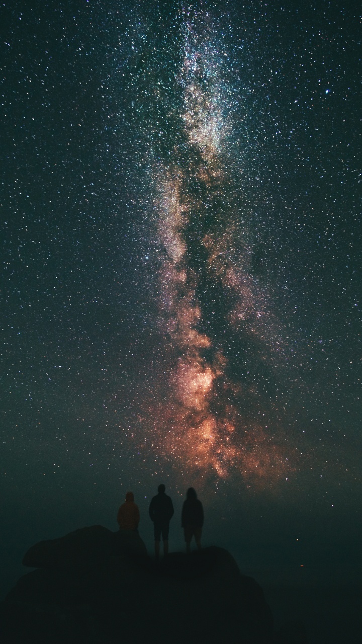 Silhouette of People Standing Under Starry Night. Wallpaper in 720x1280 Resolution