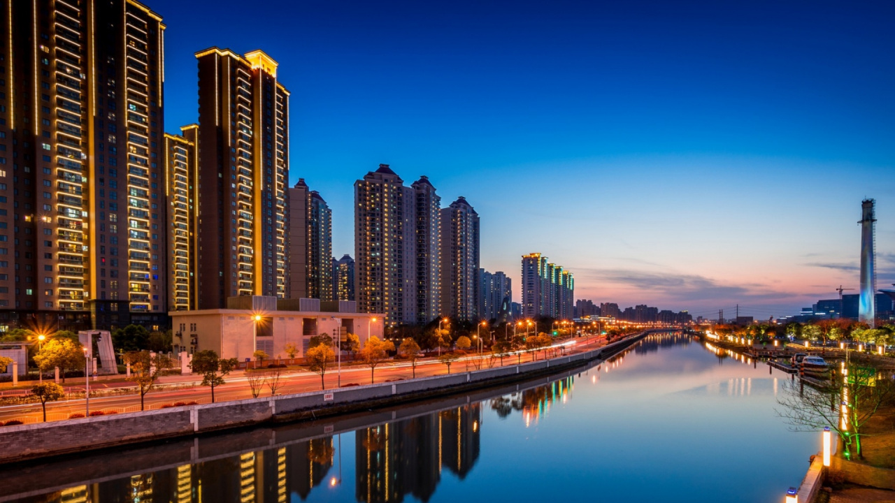 Shanghai, Edificio, Torre de Bloques, Reflexión, Área Urbana. Wallpaper in 1280x720 Resolution