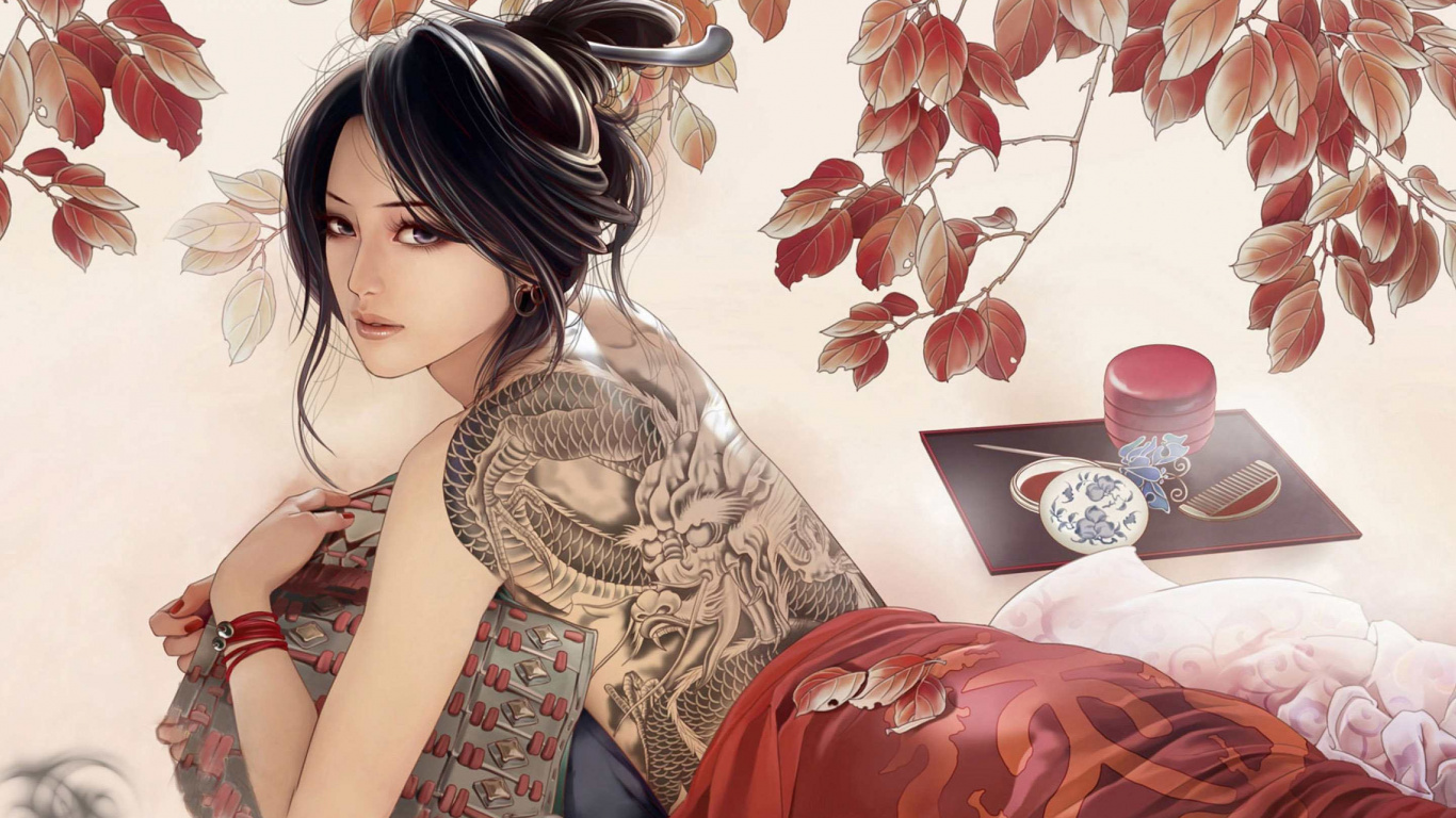 Femme en Robe Rouge Allongée Sur le Lit. Wallpaper in 1366x768 Resolution