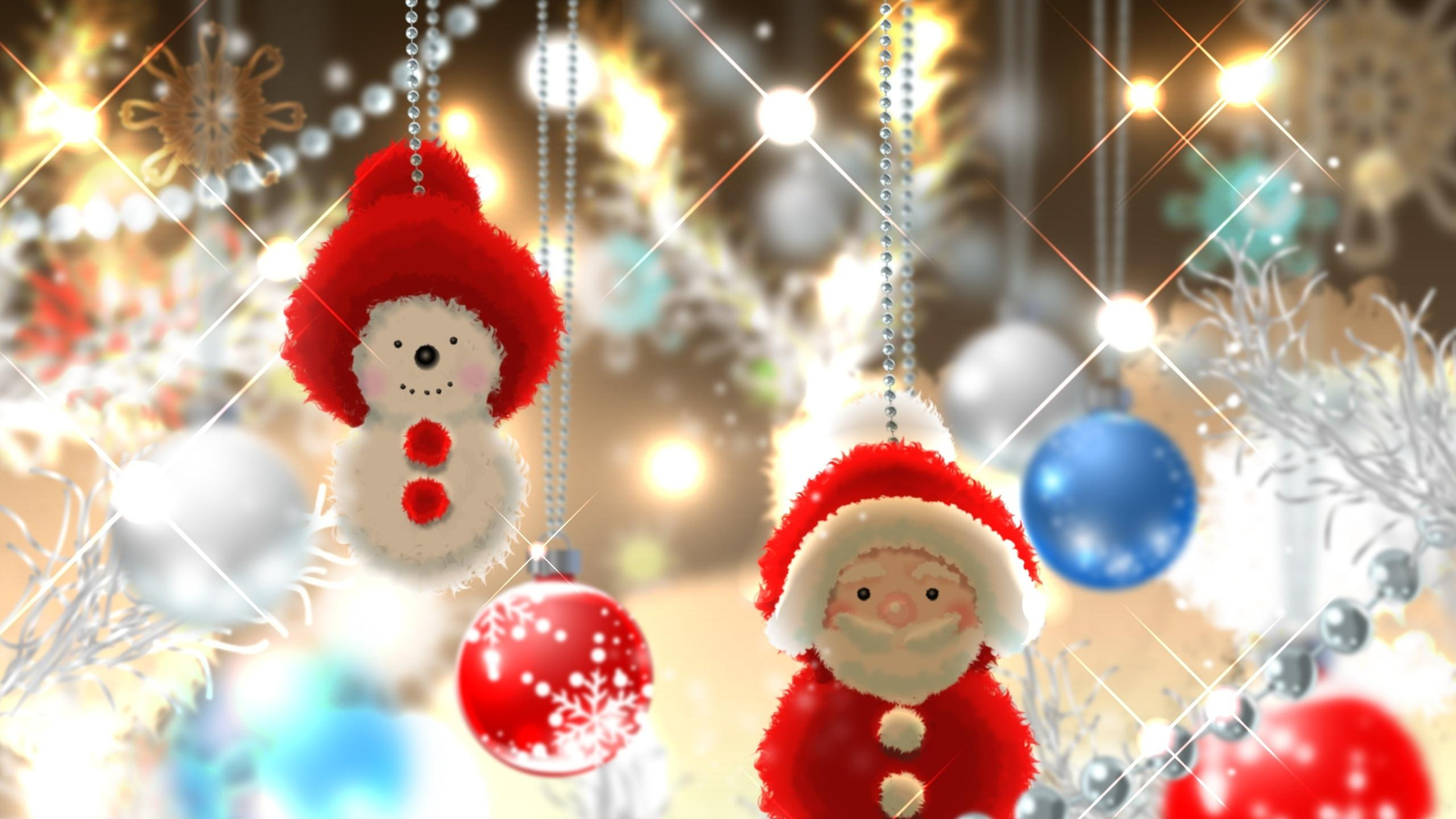 Weihnachten, Weihnachtsmann, Weihnachtsdekoration, Christmas Ornament, Schneemann. Wallpaper in 2560x1440 Resolution