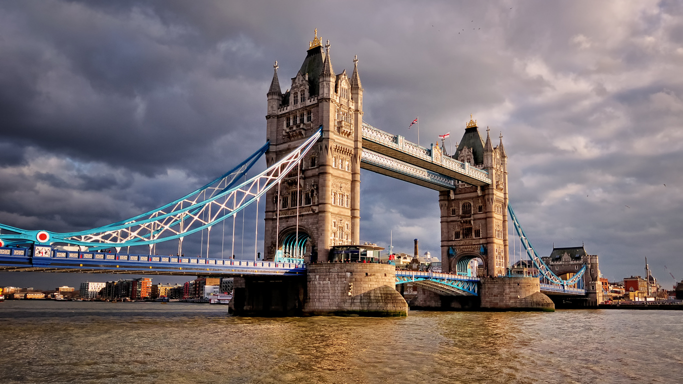 White Bridge Under Cloudy Sky During Daytime. Wallpaper in 1366x768 Resolution