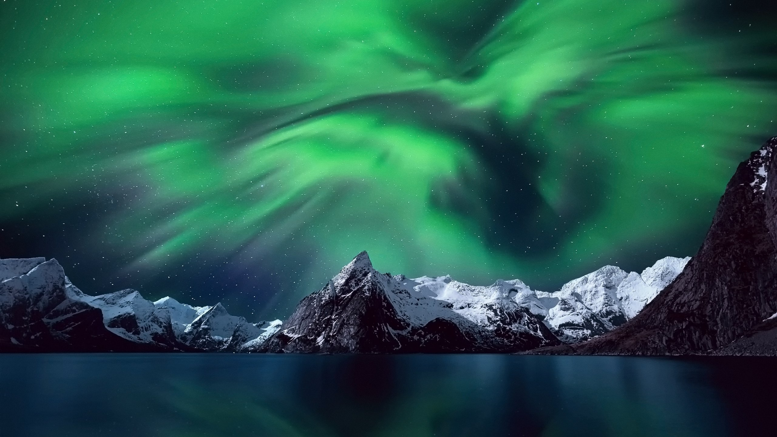 Aurora, Nature, Green, Natural Landscape, Light. Wallpaper in 2560x1440 Resolution