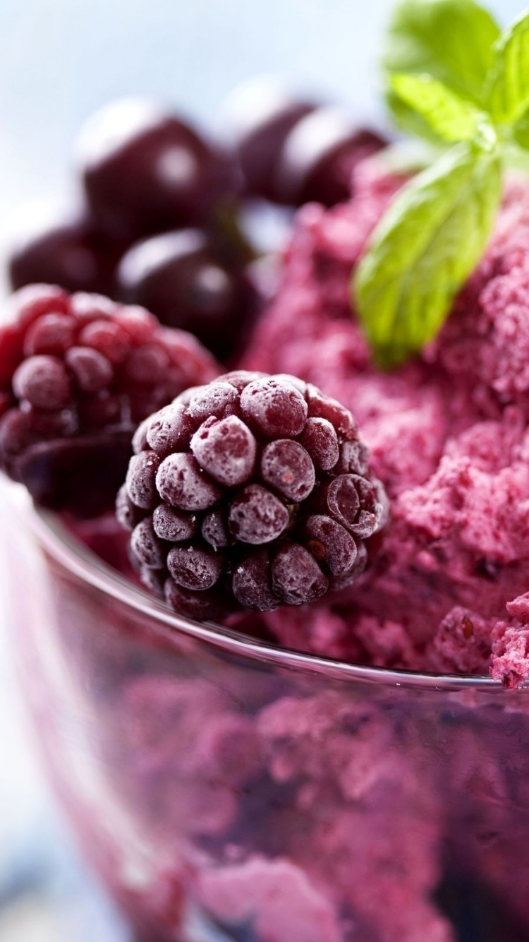 Pink Ice Cream With Green Leaf on Clear Glass Cup. Wallpaper in 750x1334 Resolution